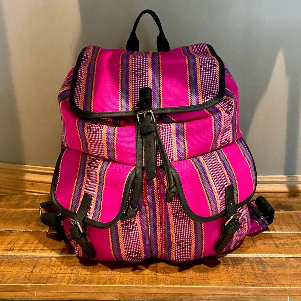 Hot Pink Striped Backpack - Picture 1 of 4